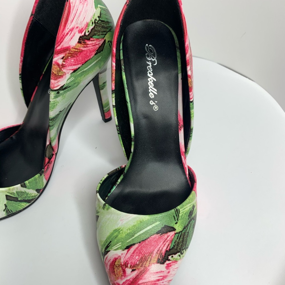 Pink & green rose 👠 Stilettos high heels Size 6 1/2 - Picture 5 of 9
